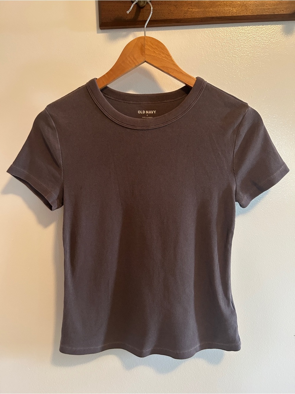 OLD NAVY Women's Ribbed Short Sleeve Crew Neck Tee - Brown